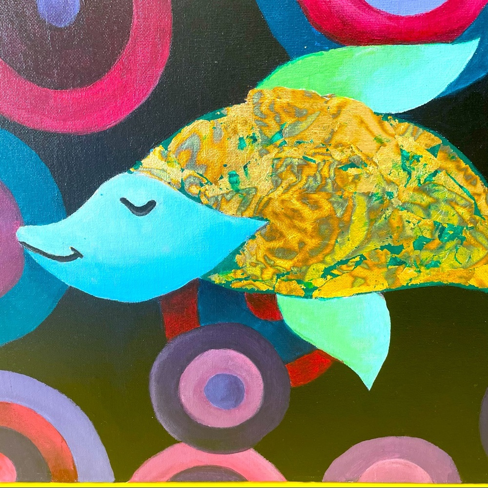 “Dreaming” abstract metallic acrylic painting